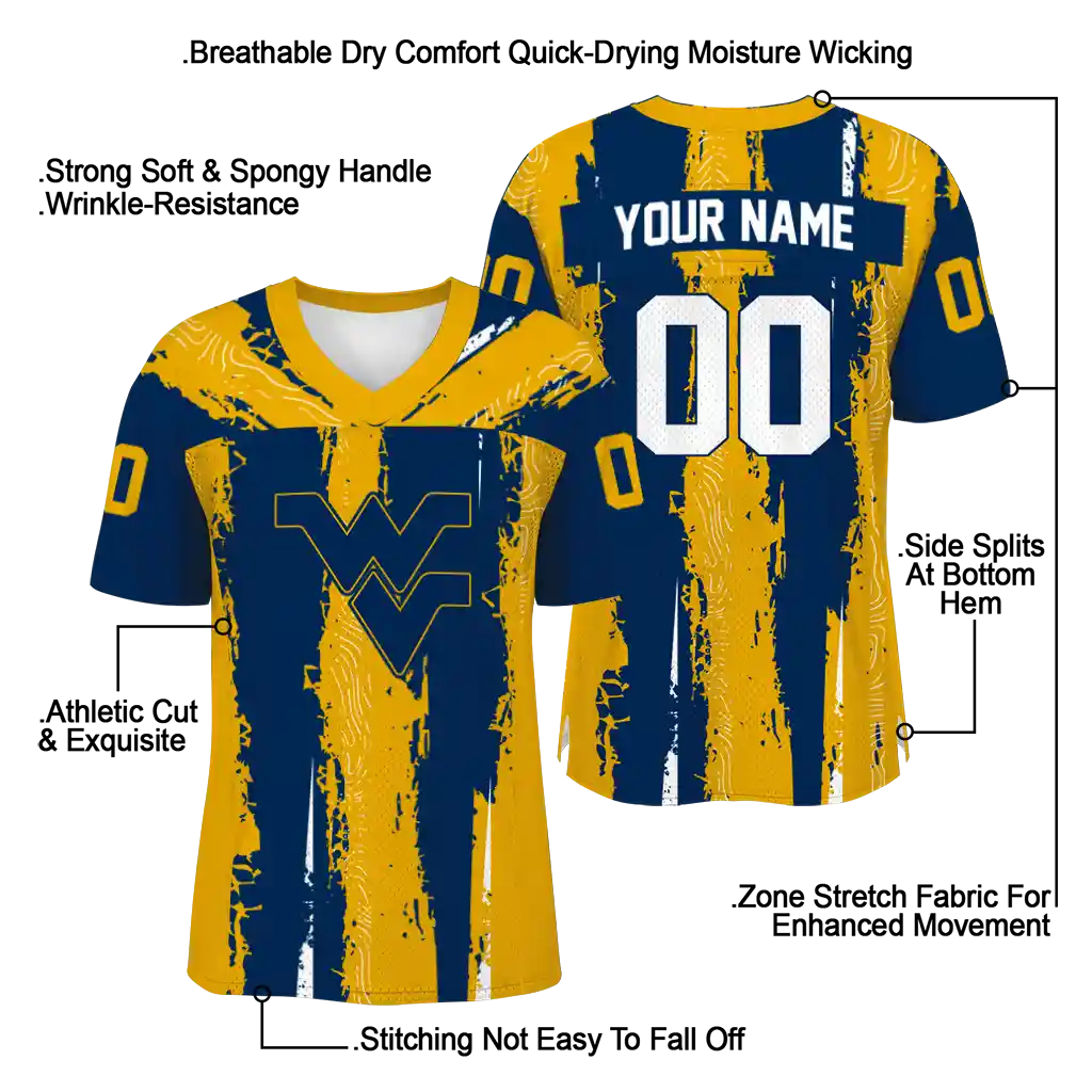 customized west virginia mountaineers striped texture blue jersey latest model