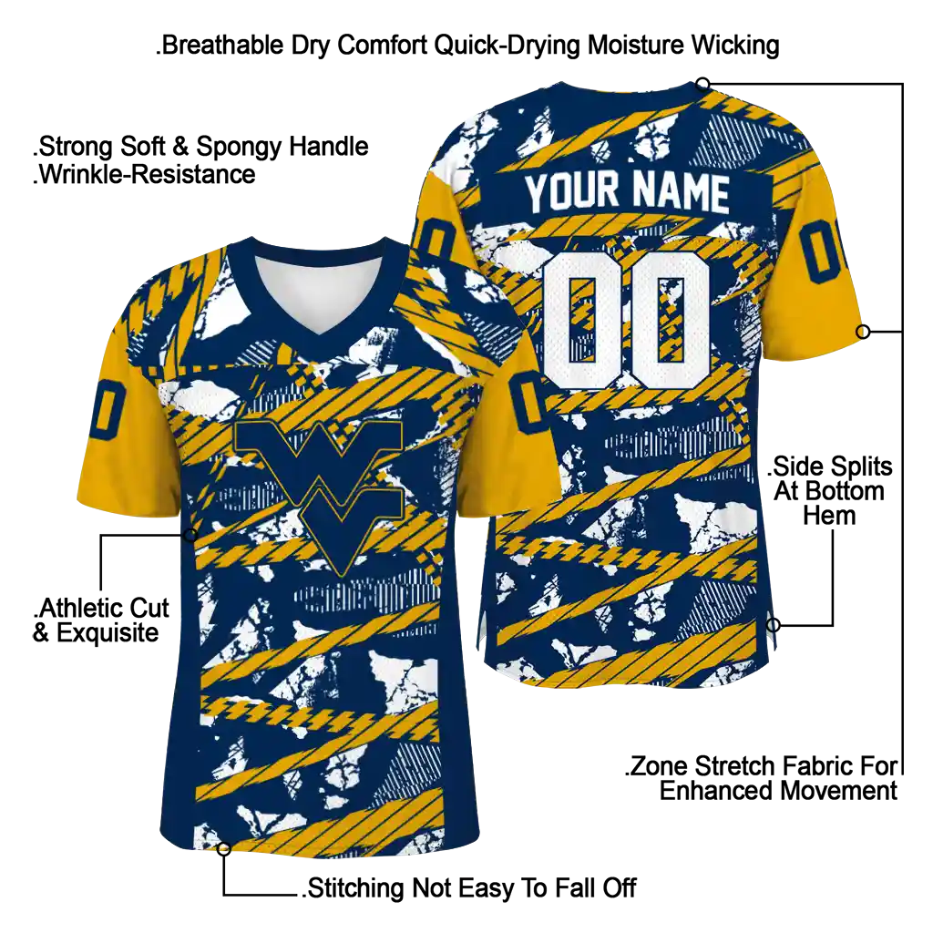 personalized west virginia mountaineers camo shatter blue jersey latest model